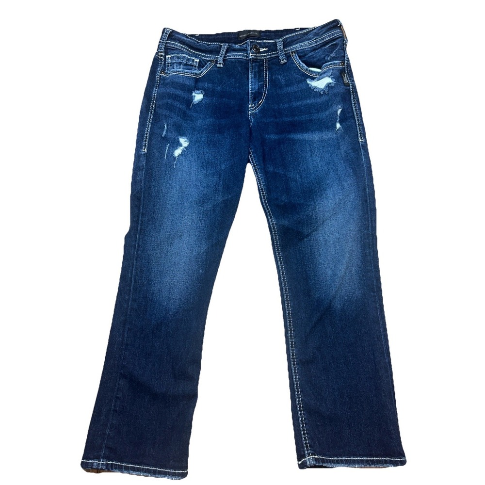 Silver Suki Capri Frayed Dark Wash‎ Stretch  Jeans, Size 32x 22.5